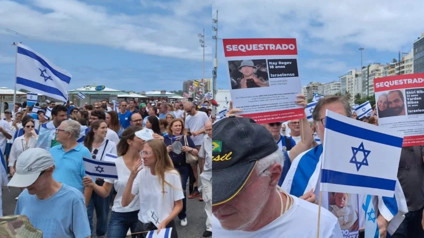 Brasileiros fazem marcha pró-Israel em Copacabana